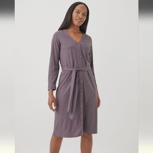 Pact Linen Blend Button Front long sleeve dress in large